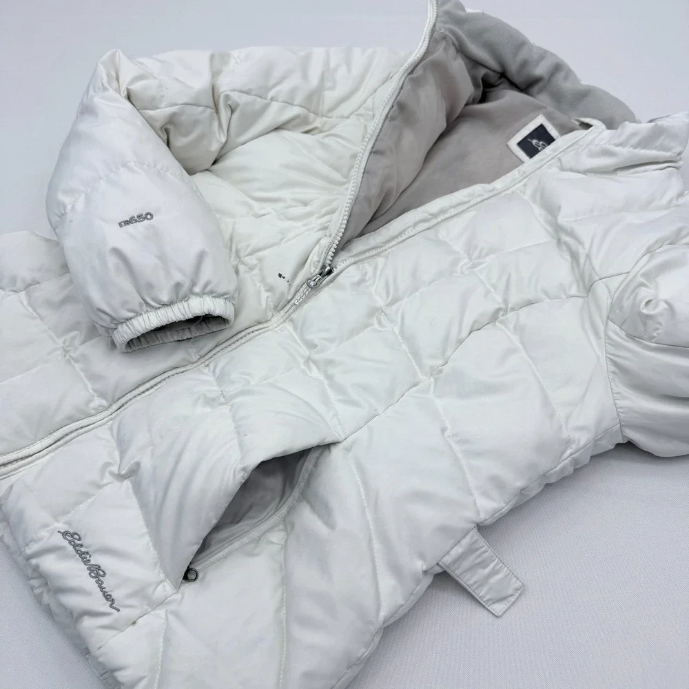 Eddie Bauer EB650 Down Puffer Jacket Womens Small 650 Full Zip Winter Coat White
